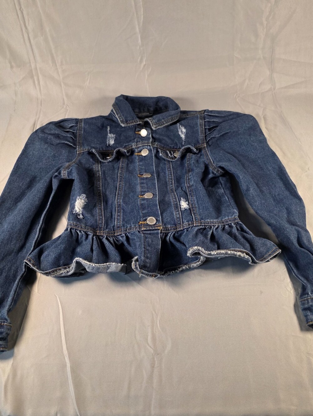 Denim & Supply Ralph Lauren Dark Blue Ruffle-Hem Jean Jacket